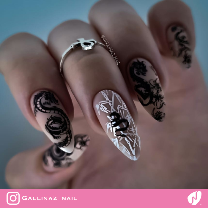Dragons on Nude Nails